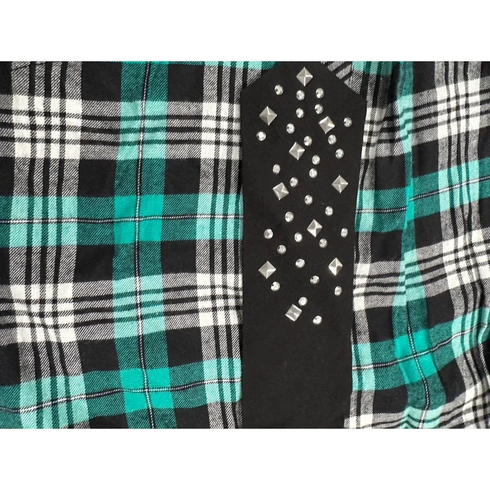 Justice Girls Plaid Shirt Teal Black White Studded‎ Tie Sunglasses Size 8